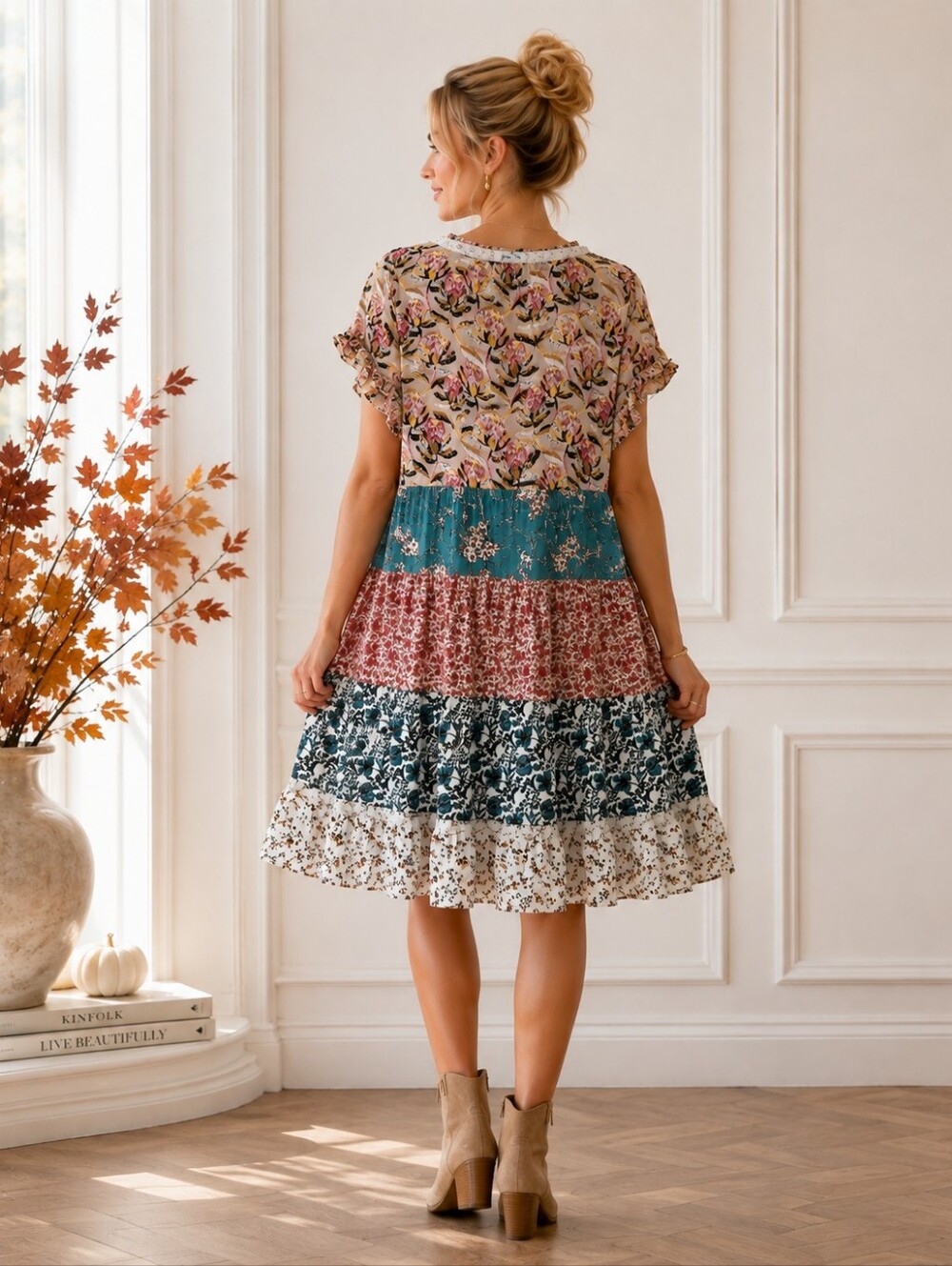 Grace & Lace Floral Patchwork Tiered Dress Boho Cottagecore | Size Medium - Picture 2 of 11